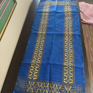 Retro MCM Blue And Gold Vintage Table Runner Tolentex Decke 18x 30”